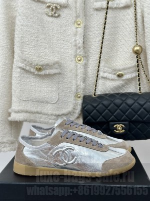 Chanel Calfskin & Suede G45996 Silver Sneakers 2024 
