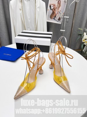 Aquazzuea Ankle Strap 10cm Crystal heel Yellow PVC Sandals 2022 Collection