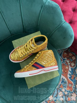 Gucci Unisex Tennis 1977 GG Multicolor high-top paillette Gold Sneaker 2021 Collection