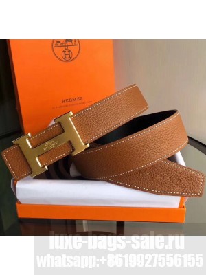Hermes Width 3.8cm Grainy Calfskin Belt With H Buckle Brown/Black 2020 Collection