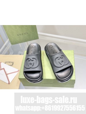 Gucci Rubber Platform Slide Sandal with Interlocking G Black 2023