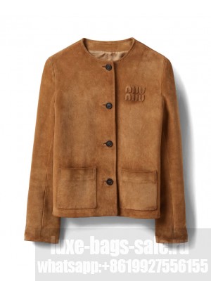 Miumiu Women's Dove Gray Suede Jacket Coffee