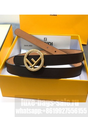 Fendi Leather Belt 20mm with Crystal Circle F Buckle Brown 2019 Collection