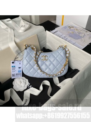 Chanel HOBO HANDBAG Lambskin & Gold-Tone Metal AS3786 light blue