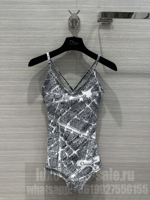Christian Dior ONE-PIECE SWIMSUIT White and Black Technical Fabric with Plan de Paris Motif