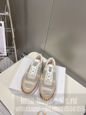 Chloe Nama embroidered suede and recycled mesh sneakers Beige 2022 Collection