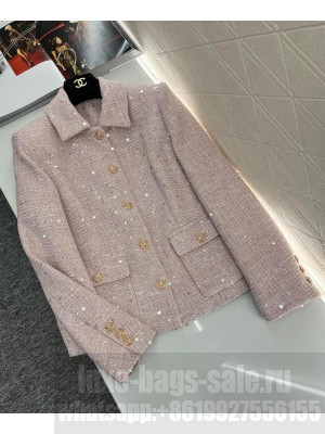 Chanel Women's Tweed Sequined Braided Jacket Pink
