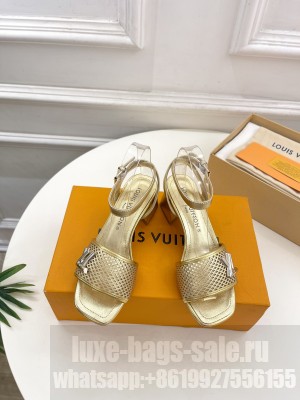 Louis Vuitton Shake Heel 5.5cm in Perforated Calf Leather Sandals Gold