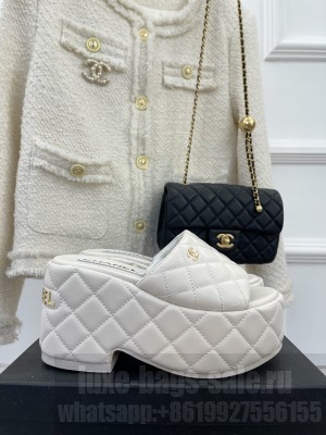 Chanel Quilted Lambskin 7.5cm Platform Slide Sandals 2023 Cream