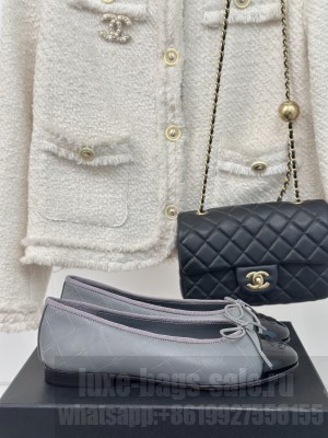 Chanel Ballet Flats 9cm Printed Lambskin & Patent Calfskin Gray Black 2025