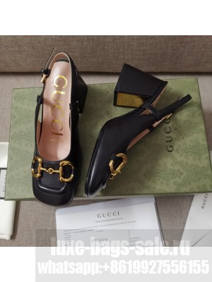 GUCCI 643892 Horsebit leather 7.5cm slingback pumps Black