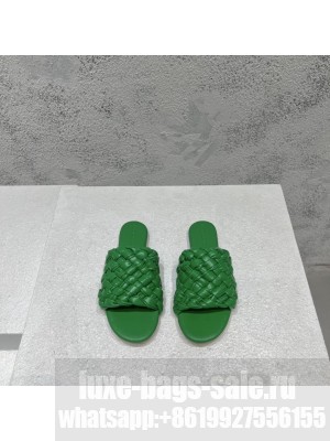 BOTTEGA VENETA Dot Wave Intreccio pleated leather Flat Slide Sandals Green 2022 Collection