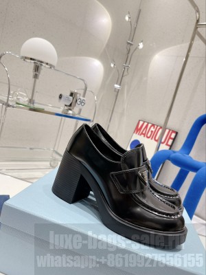 Prada high-heeled brushed leather Loafers black
