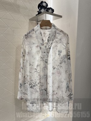Christian Dior Blouse White Cotton Muslin with Multicolor Millefiori Motif