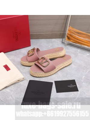 Valentino VLogo Straw Slide Sandals 2022 Collection,Pink