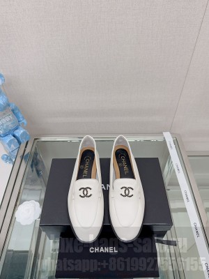 Chanel Calfskin With Black Beads CC White Loafers 2023 028
