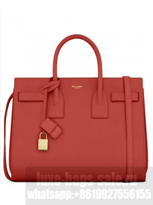 Saint Laurent Sac De Jour Topstitched Leather Satchel Bag Red