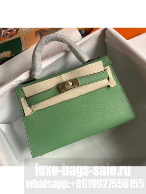 Hermes Mini Kelly II Handbag in Original Epsom Leather Light Green(Gold Hardware) Collection
