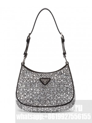 Prada Cleo Satin Bag With Appliques 1BC169 Black