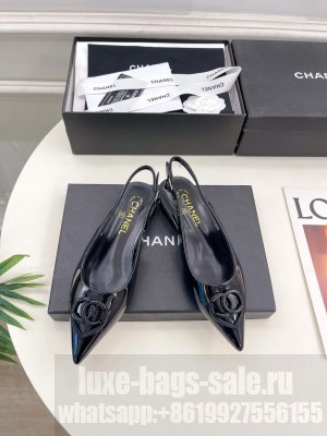 Chanel Patent Calfskin Flat Slingbacks with CC Heart black G46072 2025 Collection