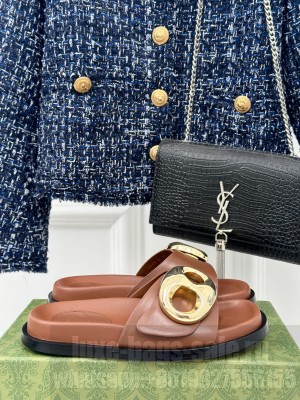 GUCCI WOMEN'S MARINA CHAIN SLIDE SANDAL 2024 BROWN