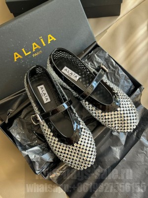 Alaïa ballet flats in fishnet with crystals black