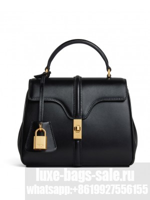 Celine Mini 16 In Natural Calfskin Black