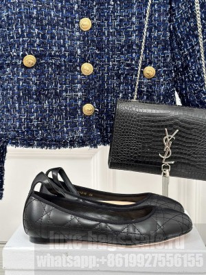 Dior Ballet Flat Quilted Cannage Black Calfskin 