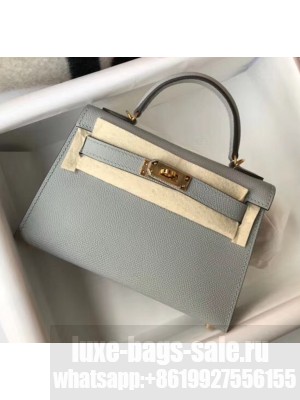 Hermes Mini Kelly II Handbag in Original Epsom Leather Pale Blue (Gold Hardware) Collection