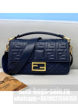 Fendi Baguette Large FF Logo Lambskin Flap Bag Navy Blue  2021 Collection