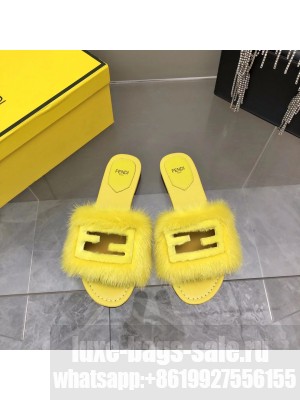 Fendi Signature Brown mink slides Yellow