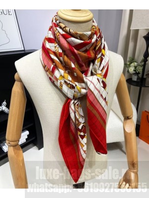 Hermes Women's Coaching Deja-Vu Scarf Red