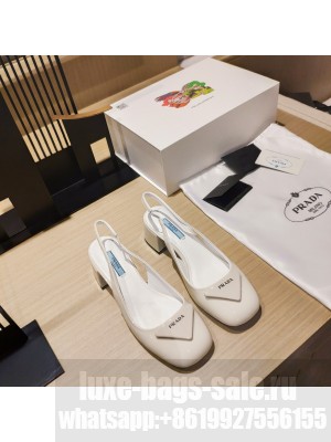 Prada leather slingback 50mm pumps white 2022 Collection