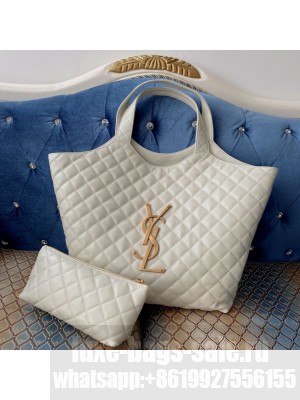 Yves Saint Laurent ICARE MAXI SHOPPING BAG IN QUILTED LAMBSKIN 698652 white
