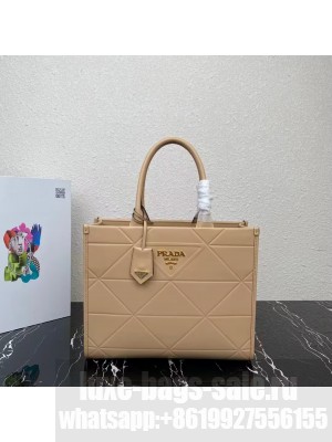 Medium leather Prada Symbole bag with topstitching 1BA378 Sand Beige