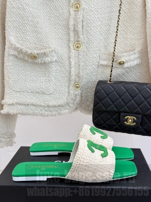 Chanel knit flat mules CC logo green 2025