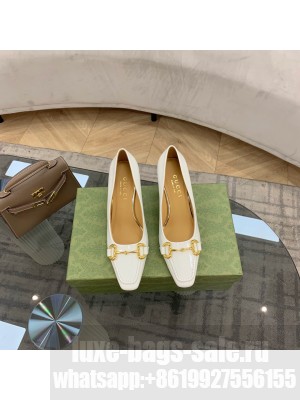 Gucci 7cm Patent leather pump with Horsebit White 2021 Collection