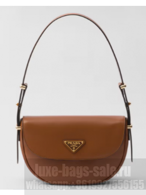 Prada Arque leather shoulder bag with flap 1BD365 Caramel