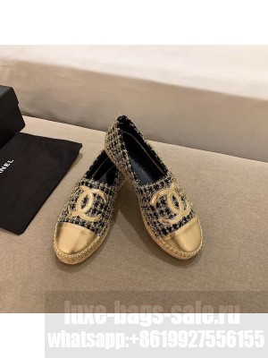 Chanel Tweed/Grosgrain Espadrilles Lambskin Leather Spring/Summer 2021 Collection, Black/Gold