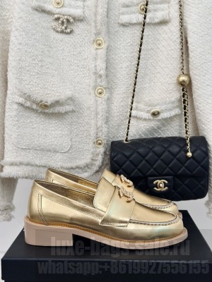 Chanel CC Calfskin Loafers Gold