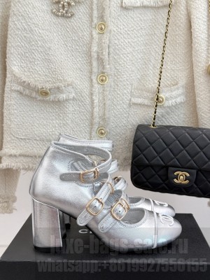Chanel HEEL 70MM silver Calfskin Mary Janes G46477 2025