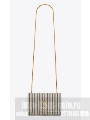 SAINT LAURENT KATE SMALL CHAIN BAG IN CANVAS AND SMOOTH LEATHER 469390 CREAM ET NOIR