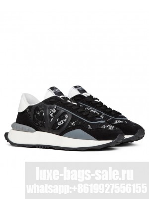 Valentino Unisex Lace And Mesh Lacerunner Sneaker Black