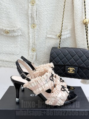 Chanel Fabric Trim Bow Heel 8cm Sandals 2025 Pink