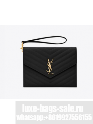 Yves Saint Laurent MONOGRAM CLUTCH IN QUILTED GRAIN DE POUDRE EMBOSSED LEATHER 617662 black