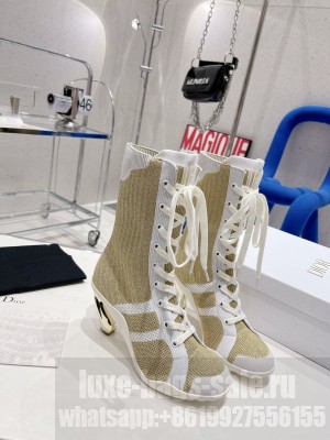 Dior D-Zenith Heeled Ankle Boots 8cm in Beige Calfskin and Technical Knit 2022
