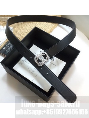 Chanel Leather Belt 30mm with Framed Crystal CC Buckle Black  2021 Collection