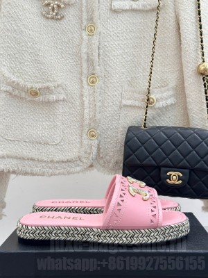 Chanel Cutout Calfskin Flat Slides Sandal Pink 2025
