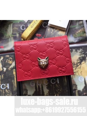 Gucci Signature Card Case with Cat 548057 Red