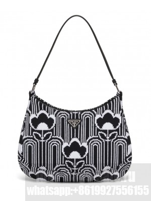 Prada Cleo Jacquard Knit And Leather Bag 1BC499 Black